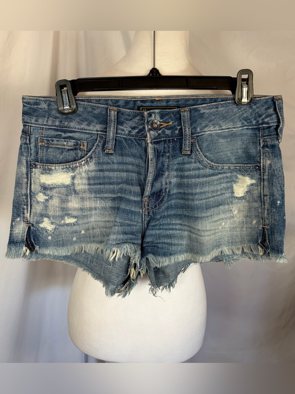 Abercrombie & Fitch Distressed Button-Front Midrise Denim Shorts Medium Wash 25
